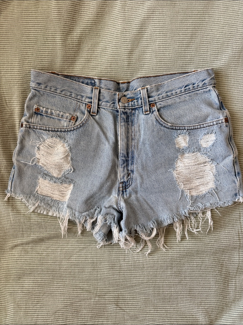 Levi's Light Blue Distressed High-Rise Denim Shorts